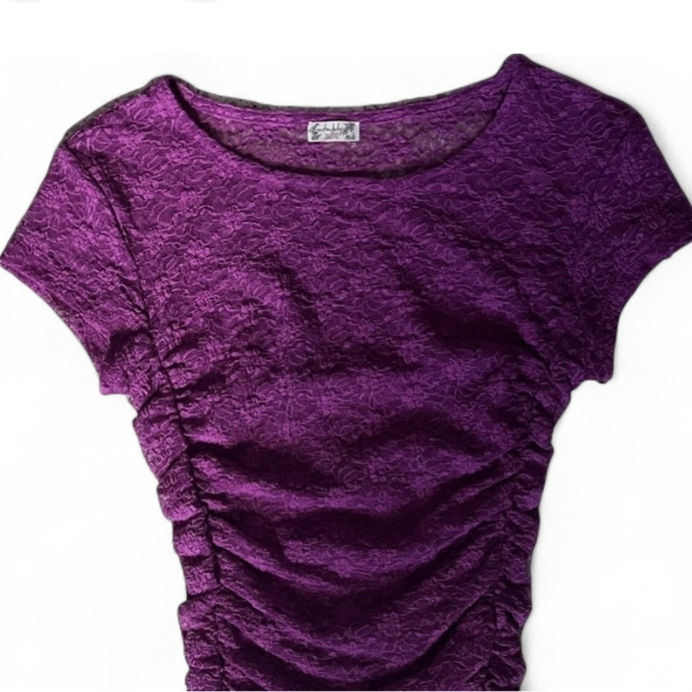 Intimately Free People Keep It Simple Lace Baby Tee in Dramatic Orchid, size XS - Picture 6 of 9